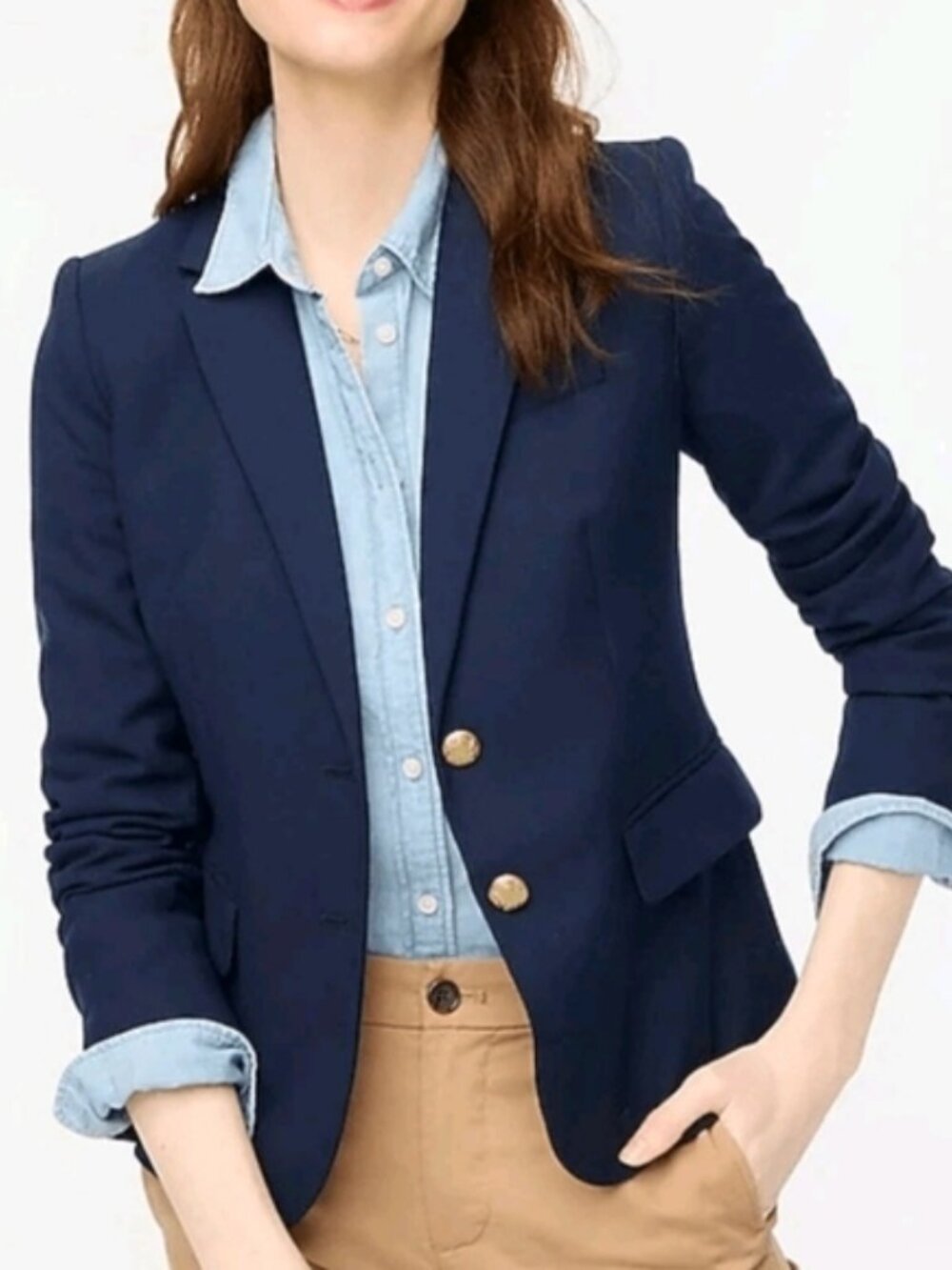 J Crew Mercantile Schoolboy Navy Blue Gold Button Sport Coat Suit Blazer Sz 8